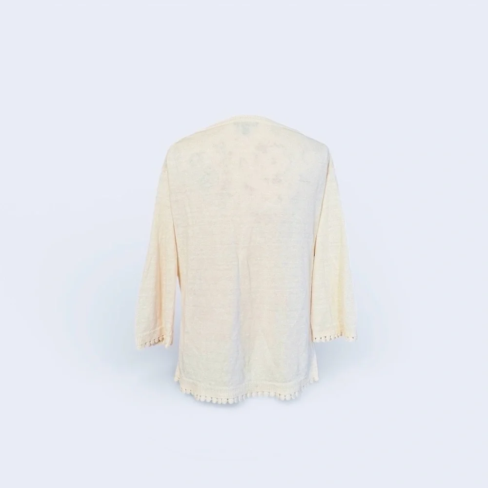 J. Crew Linen sweater with pom-pom trim
